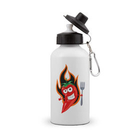 Бутылка спортивная с принтом Горячий перец (red hot pepper) , металл | емкость — 500 мл, в комплекте две пластиковые крышки и карабин для крепления | Тематика изображения на принте: red hot pepper | горячий перец | огонек | огонь | перец | перчик