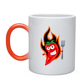 Кружка хамелеон с принтом Горячий перец (red hot pepper) , керамика | меняет цвет при нагревании, емкость 330 мл | Тематика изображения на принте: red hot pepper | горячий перец | огонек | огонь | перец | перчик