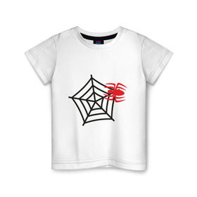 Детская футболка хлопок с принтом Прикольный паучок , 100% хлопок | круглый вырез горловины, полуприлегающий силуэт, длина до линии бедер | паук | паутина | паучок