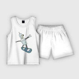 Детская пижама с шортами хлопок с принтом Бендер   бордер ,  |  | bender | futurama | бендер | футурама