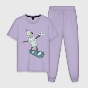 Мужская пижама хлопок с принтом Бендер - бордер , 100% хлопок | брюки и футболка прямого кроя, без карманов, на брюках мягкая резинка на поясе и по низу штанин
 | bender | futurama | бендер | футурама