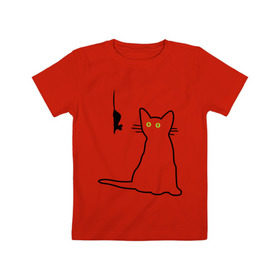 Детская футболка хлопок с принтом Кот и мышка , 100% хлопок | круглый вырез горловины, полуприлегающий силуэт, длина до линии бедер | киса | кот | котенок | котик | котэ | кошак | кошка | мышка | мышонок | мышь