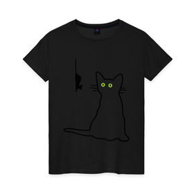 Женская футболка хлопок с принтом Кот и мышка , 100% хлопок | прямой крой, круглый вырез горловины, длина до линии бедер, слегка спущенное плечо | киса | кот | котенок | котик | котэ | кошак | кошка | мышка | мышонок | мышь