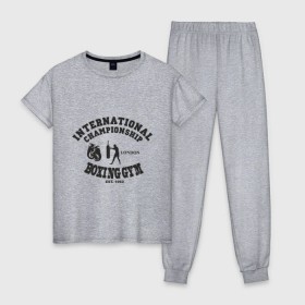 Женская пижама хлопок с принтом Boxing GYM , 100% хлопок | брюки и футболка прямого кроя, без карманов, на брюках мягкая резинка на поясе и по низу штанин | powerlifting