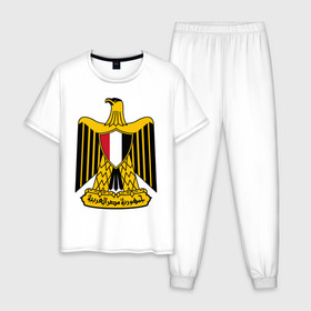 Мужская пижама хлопок с принтом Египет герб , 100% хлопок | брюки и футболка прямого кроя, без карманов, на брюках мягкая резинка на поясе и по низу штанин
 | африка | герб | египет | каир | орел | пирамиды