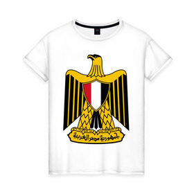 Женская футболка хлопок с принтом Египет герб , 100% хлопок | прямой крой, круглый вырез горловины, длина до линии бедер, слегка спущенное плечо | африка | герб | египет | каир | орел | пирамиды
