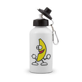 Бутылка спортивная с принтом Танцующий банан. , металл | емкость — 500 мл, в комплекте две пластиковые крышки и карабин для крепления | банан