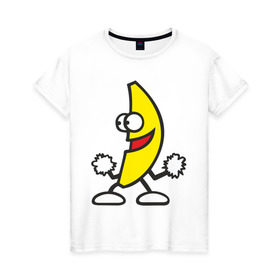 Женская футболка хлопок с принтом Танцующий банан. , 100% хлопок | прямой крой, круглый вырез горловины, длина до линии бедер, слегка спущенное плечо | банан
