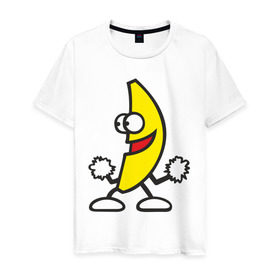 Мужская футболка хлопок с принтом Танцующий банан. , 100% хлопок | прямой крой, круглый вырез горловины, длина до линии бедер, слегка спущенное плечо. | Тематика изображения на принте: банан