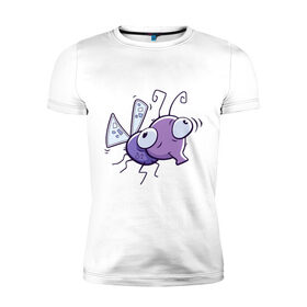 Мужская футболка премиум с принтом Фиолетовая муха , 92% хлопок, 8% лайкра | приталенный силуэт, круглый вырез ворота, длина до линии бедра, короткий рукав | Тематика изображения на принте: муха | насекомые | фиолетовая муха