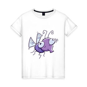 Женская футболка хлопок с принтом Фиолетовая муха , 100% хлопок | прямой крой, круглый вырез горловины, длина до линии бедер, слегка спущенное плечо | муха | насекомые | фиолетовая муха