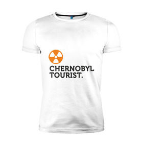 Мужская футболка премиум с принтом Chernobyl tourist , 92% хлопок, 8% лайкра | приталенный силуэт, круглый вырез ворота, длина до линии бедра, короткий рукав | chernobyl tourist | аэс | радиация | турист | чернобыль