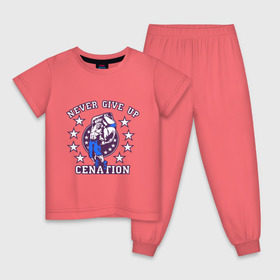 Детская пижама хлопок с принтом WWE John Cena Never Give Up , 100% хлопок |  брюки и футболка прямого кроя, без карманов, на брюках мягкая резинка на поясе и по низу штанин
 | wwe | бои без правил | джон сина