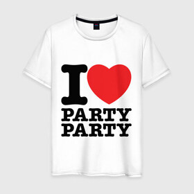 Мужская футболка хлопок с принтом I Love Party , 100% хлопок | прямой крой, круглый вырез горловины, длина до линии бедер, слегка спущенное плечо. | i love | party | вечеринка | диско | дискотека | люблю тусоваться | танцы | туса | тусить | тусовка | я люблю