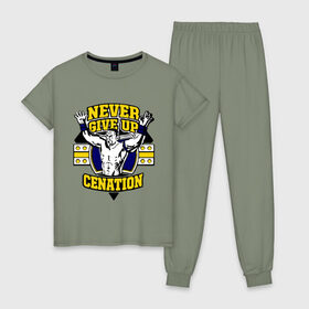 Женская пижама хлопок с принтом WWE John Cena Never Give Up (3) , 100% хлопок | брюки и футболка прямого кроя, без карманов, на брюках мягкая резинка на поясе и по низу штанин | джон сина