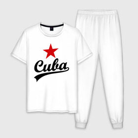 Мужская пижама хлопок с принтом Куба - Cuba , 100% хлопок | брюки и футболка прямого кроя, без карманов, на брюках мягкая резинка на поясе и по низу штанин
 | звезда | куба | надпись | остров свободы