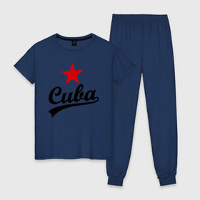 Женская пижама хлопок с принтом Куба - Cuba , 100% хлопок | брюки и футболка прямого кроя, без карманов, на брюках мягкая резинка на поясе и по низу штанин | звезда | куба | надпись | остров свободы