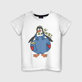 Детская футболка хлопок с принтом Летний пингвин , 100% хлопок | круглый вырез горловины, полуприлегающий силуэт, длина до линии бедер | 