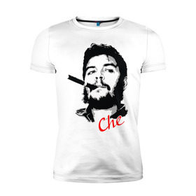 Мужская футболка премиум с принтом Че Гевара с сигарой , 92% хлопок, 8% лайкра | приталенный силуэт, круглый вырез ворота, длина до линии бедра, короткий рукав | che | guevara | гевара | куба | личность | революция | че
