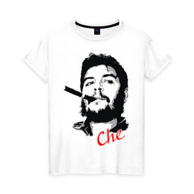 Женская футболка хлопок с принтом Че Гевара с сигарой , 100% хлопок | прямой крой, круглый вырез горловины, длина до линии бедер, слегка спущенное плечо | che | guevara | гевара | куба | личность | революция | че