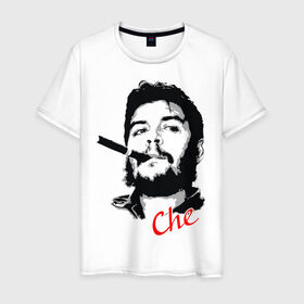 Мужская футболка хлопок с принтом Че Гевара с сигарой , 100% хлопок | прямой крой, круглый вырез горловины, длина до линии бедер, слегка спущенное плечо. | Тематика изображения на принте: che | guevara | гевара | куба | личность | революция | че