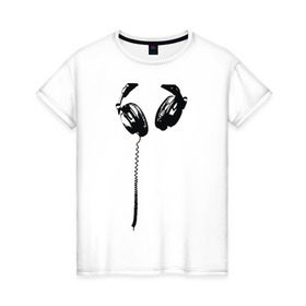 Женская футболка хлопок с принтом Наушники (5) , 100% хлопок | прямой крой, круглый вырез горловины, длина до линии бедер, слегка спущенное плечо | dj | диджей | наушники
