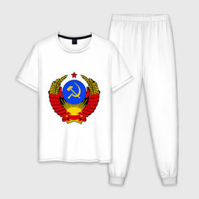 Мужская пижама хлопок с принтом СССР (5) , 100% хлопок | брюки и футболка прямого кроя, без карманов, на брюках мягкая резинка на поясе и по низу штанин
 | герб | коммунизм | молот | серп | советский | союз | ссср