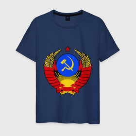 Мужская футболка хлопок с принтом СССР (5) , 100% хлопок | прямой крой, круглый вырез горловины, длина до линии бедер, слегка спущенное плечо. | герб | коммунизм | молот | серп | советский | союз | ссср