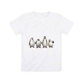 Детская футболка хлопок с принтом Пингвины Мадагаскар , 100% хлопок | круглый вырез горловины, полуприлегающий силуэт, длина до линии бедер | Тематика изображения на принте: пингвин