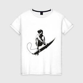 Женская футболка хлопок с принтом На гребне волны , 100% хлопок | прямой крой, круглый вырез горловины, длина до линии бедер, слегка спущенное плечо | surf | surfing | на гребне волны | серф | серфер | серфинг