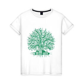 Женская футболка хлопок с принтом Экология , 100% хлопок | прямой крой, круглый вырез горловины, длина до линии бедер, слегка спущенное плечо | дерево | орнамент | узор