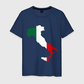 Мужская футболка хлопок с принтом Италия (Italy) , 100% хлопок | прямой крой, круглый вырез горловины, длина до линии бедер, слегка спущенное плечо. | Тематика изображения на принте: italy | государство | европа | европейский | италия | карта | рим | флаг