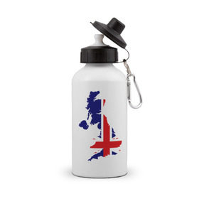 Бутылка спортивная с принтом Великобритания (Great Britain) , металл | емкость — 500 мл, в комплекте две пластиковые крышки и карабин для крепления | Тематика изображения на принте: great britain | англия | британия | британский | великобритания | королевский | флаг