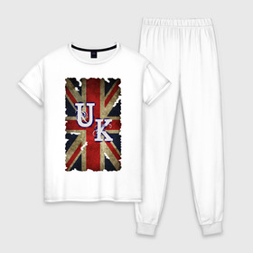 Женская пижама хлопок с принтом United Kingdom , 100% хлопок | брюки и футболка прямого кроя, без карманов, на брюках мягкая резинка на поясе и по низу штанин | britain | great | great britain | kingdom | uk | united | united kingdom | united kingdombritan | англия | британия | великобритания | королевство