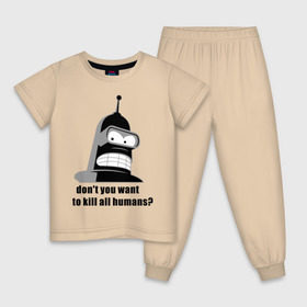 Детская пижама хлопок с принтом Futurama bender , 100% хлопок |  брюки и футболка прямого кроя, без карманов, на брюках мягкая резинка на поясе и по низу штанин
 | bender | don	 you want to kill all humansfuturama | футурама