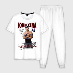 Мужская пижама хлопок с принтом John Cena Extreme Rules , 100% хлопок | брюки и футболка прямого кроя, без карманов, на брюках мягкая резинка на поясе и по низу штанин
 | wwe | бои без правил | джон сина