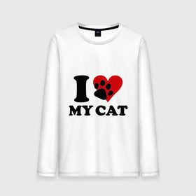 Мужской лонгслив хлопок с принтом I love my cat - Я люблю свою кошку , 100% хлопок |  | Тематика изображения на принте: cat | i love | love my cat | киса | киска | кот | котенок | котик | котяра | кошка | люблю кошку