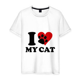 Мужская футболка хлопок с принтом I love my cat - Я люблю свою кошку , 100% хлопок | прямой крой, круглый вырез горловины, длина до линии бедер, слегка спущенное плечо. | Тематика изображения на принте: cat | i love | love my cat | киса | киска | кот | котенок | котик | котяра | кошка | люблю кошку