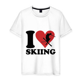 Мужская футболка хлопок с принтом I love skiing - Я люблю кататься на лыжах , 100% хлопок | прямой крой, круглый вырез горловины, длина до линии бедер, слегка спущенное плечо. | i love | love skiing | зима | зимние виды спорта | каткться | лыжи | лыжник | люблю лыжи