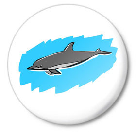 Значок с принтом Дельфин ,  металл | круглая форма, металлическая застежка в виде булавки | Тематика изображения на принте: 