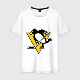 Мужская футболка хлопок с принтом Pittsburgh Penguins , 100% хлопок | прямой крой, круглый вырез горловины, длина до линии бедер, слегка спущенное плечо. | Тематика изображения на принте: пингвин