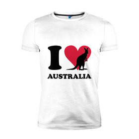 Мужская футболка премиум с принтом I love Australia , 92% хлопок, 8% лайкра | приталенный силуэт, круглый вырез ворота, длина до линии бедра, короткий рукав | i love | i love australia | кенгуру | я люблю | я люблю австралию