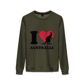 Женский свитшот хлопок с принтом I love Australia , 100% хлопок | прямой крой, круглый вырез, на манжетах и по низу широкая трикотажная резинка  | i love | i love australia | кенгуру | я люблю | я люблю австралию