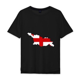 Мужская футболка хлопок Oversize с принтом Грузия (Georgia) , 100% хлопок | свободный крой, круглый ворот, “спинка” длиннее передней части | Тематика изображения на принте: georgia | грузия | карта грузии | флаг грузии