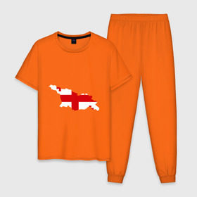 Мужская пижама хлопок с принтом Грузия (Georgia) , 100% хлопок | брюки и футболка прямого кроя, без карманов, на брюках мягкая резинка на поясе и по низу штанин
 | georgia | грузия | карта грузии | флаг грузии