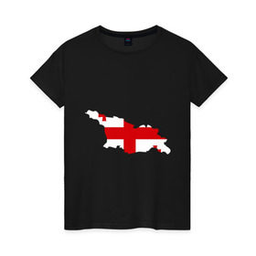 Женская футболка хлопок с принтом Грузия (Georgia) , 100% хлопок | прямой крой, круглый вырез горловины, длина до линии бедер, слегка спущенное плечо | Тематика изображения на принте: georgia | грузия | карта грузии | флаг грузии