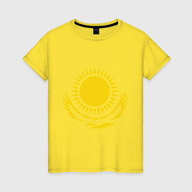 Женская футболка хлопок с принтом Казахстан , 100% хлопок | прямой крой, круглый вырез горловины, длина до линии бедер, слегка спущенное плечо | астана | герб казахстана | казах | казахстан | казахстанказахия