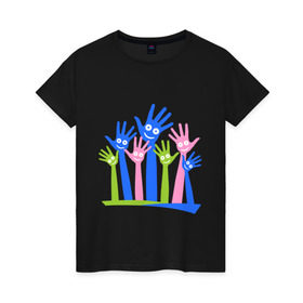 Женская футболка хлопок с принтом Hands Up , 100% хлопок | прямой крой, круглый вырез горловины, длина до линии бедер, слегка спущенное плечо | glow | hands | up | вверх | руки | светяться | светящиеся | стетиться