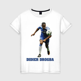 Женская футболка хлопок с принтом Didier Drogba - Chelsea , 100% хлопок | прямой крой, круглый вырез горловины, длина до линии бедер, слегка спущенное плечо | 