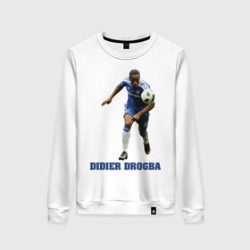 Женский свитшот хлопок с принтом Didier Drogba - Chelsea , 100% хлопок | прямой крой, круглый вырез, на манжетах и по низу широкая трикотажная резинка  | 